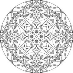 Circle mandala, gray backround. Vector illustration. Meditation poster. 