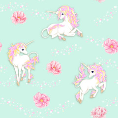 Seamless pattern, background with unicorn