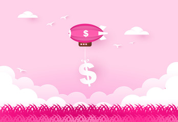 zeppelin carries dollar money sign. Paper art  © mirsad