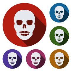 white skulls in flat style with shadow