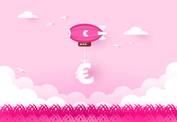 zeppelin carries eur, euros money sign. Paper art  © mirsad