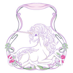 Unicorn and fantastic vintage flowers.