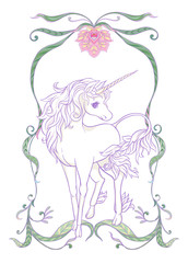 Unicorn and fantastic vintage flowers.