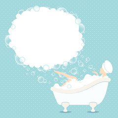 Woman In Bathtub Soap Bubbles Dots