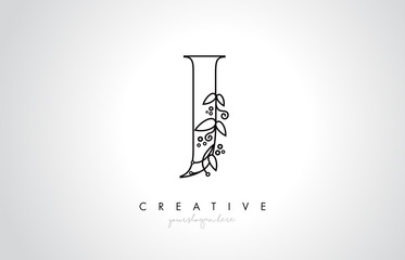 J Letter Logo With Organic Monogram Plant Leafs Detail and Circle Design
