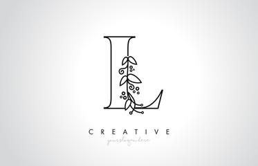 L Letter Logo With Organic Monogram Plant Leafs Detail and Circle Design