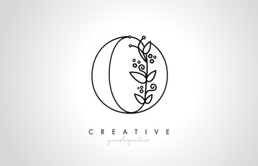 O Letter Logo With Organic Monogram Plant Leafs Detail and Circle Design