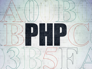 Programming concept: Painted black text Php on Digital Data Paper background with Hexadecimal Code