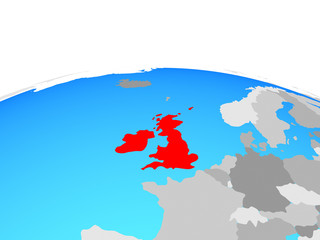 British Isles on political globe.