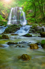 beautiful waterfall deep in the german forrest