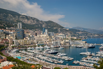 Panoramic view of Port Hercules in Monaco. Photo taken August 2018.