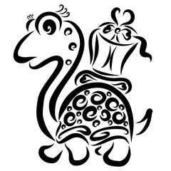 Funny turtle carrying a gift on his back