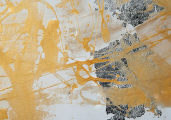 painting on drywall, yellow paint, silver patina, composition, texture