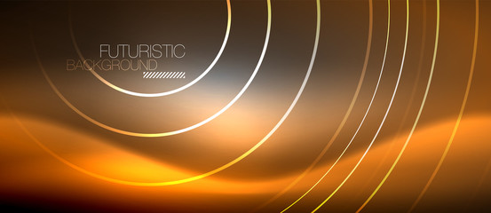 Neon circles abstract background, shiny lines