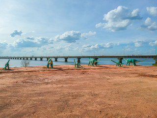 Fototapeta na wymiar Thep Sada Bridge the Deja Vu Bridge is a 2-lane reinforced concrete bridge across Lam Pao Dam at Kalasin,Thailand.