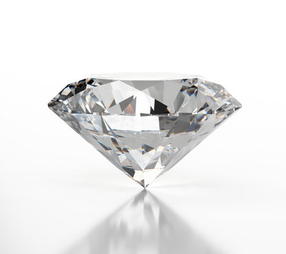 Diamond isolated on white background with soft reflection, 3d illustration. 
