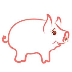 Chubby little cheerful pig, funny animal, contour