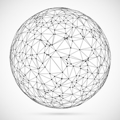 Big data icon. Artificial intelligence. Global network concept. Abstract geometric spherical shape with triangular shapes.Wireframe dotted sphere.