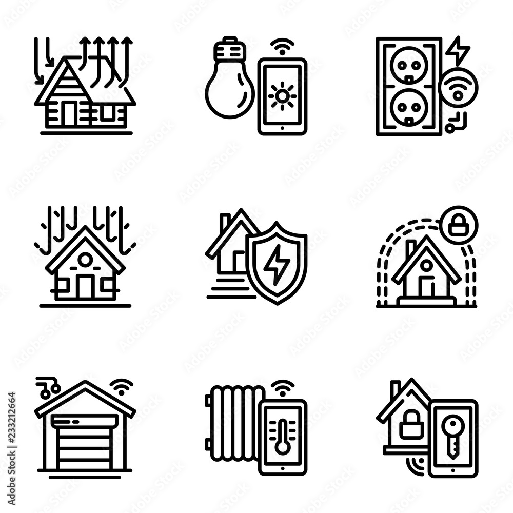Poster smart building icon set. outline set of 9 smart building vector icons for web design isolated on whi
