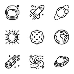 Planet icon set. Outline set of 9 planet vector icons for web design isolated on white background