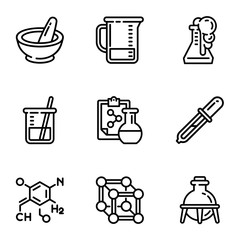 Chemistry icon set. Outline set of 9 chemistry vector icons for web design isolated on white background