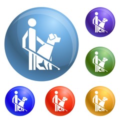 Man dog guide icons set vector 6 color isolated on white background