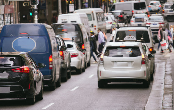 Traffic jam cars on street in the city