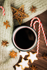Winter and New Year theme. Christmas tea with spices