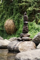 Stone balancing on the banks of the river