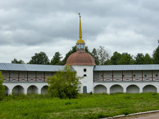 Leningrad region. The Town Of Tikhvin. Tikhvin monastery. The outer walls of the monastery with...