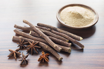 licorice root and flour and anise on the table