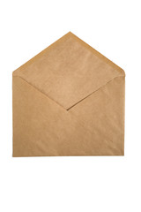 empty open Kraft envelope on white background