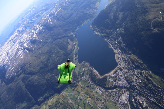 Wingsuit skydiving over Norway