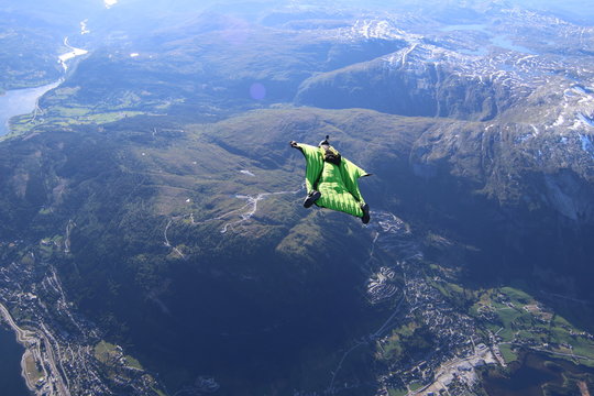 Wingsuit skydiving over Norway
