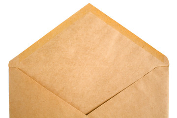 empty open Kraft envelope on white background close up