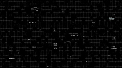 PNG Alpha.Grid with HUD code text elements.Technological pattern.Good for tech video overlay.As HUD infographic material texture for 3D models animation.Alpha channel. - Powered by Adobe