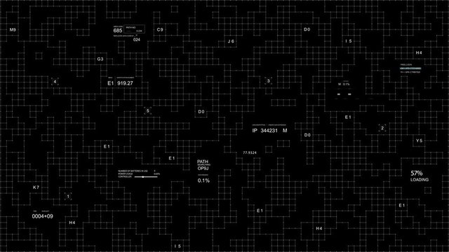 PNG Alpha.Grid with HUD code text elements.Technological pattern.Good for tech video overlay.As HUD infographic material texture for 3D models animation.Alpha channel.