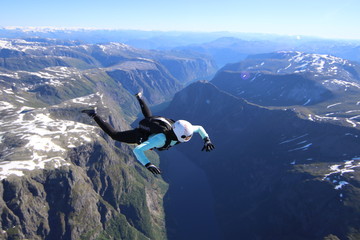 Wingsuit skydiving over Norway