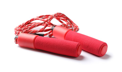 Jump rope on white background. Sports equipment