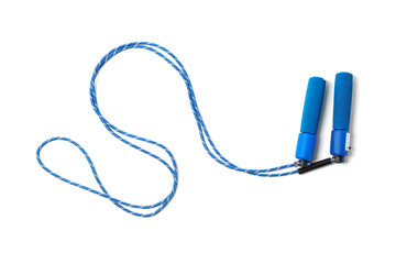Jump rope on white background, top view