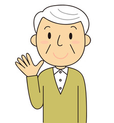 二頭身　シニア　男性　手を振るおじいちゃん