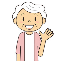 二頭身　シニア　女性　手を振るおばあちゃん