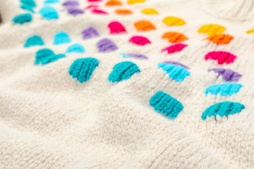 Texture of cozy warm sweater as background, closeup