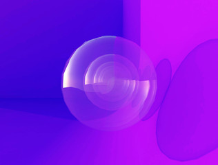  3D render minimal sphere shape transparent with a violet and blue background. Ultra violet 3d background sphere