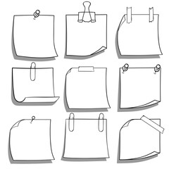 Collection of various note papers. Hand drawn doodle notepaper for messages set. Vector illustration © tiena