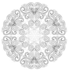 Outline round floral pattern for coloring book page. Antistress for adults and children. Doodle ornament in black and white.