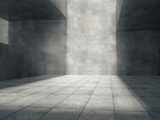 Empty abstract concrete room and lateral lights,3D rendering