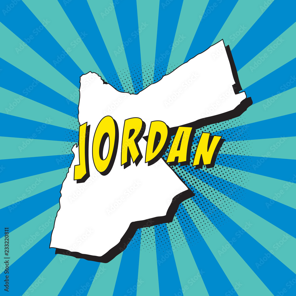 Poster map of jordan in retro pop art style with radial lines and halftone dots. vector illustration easy t