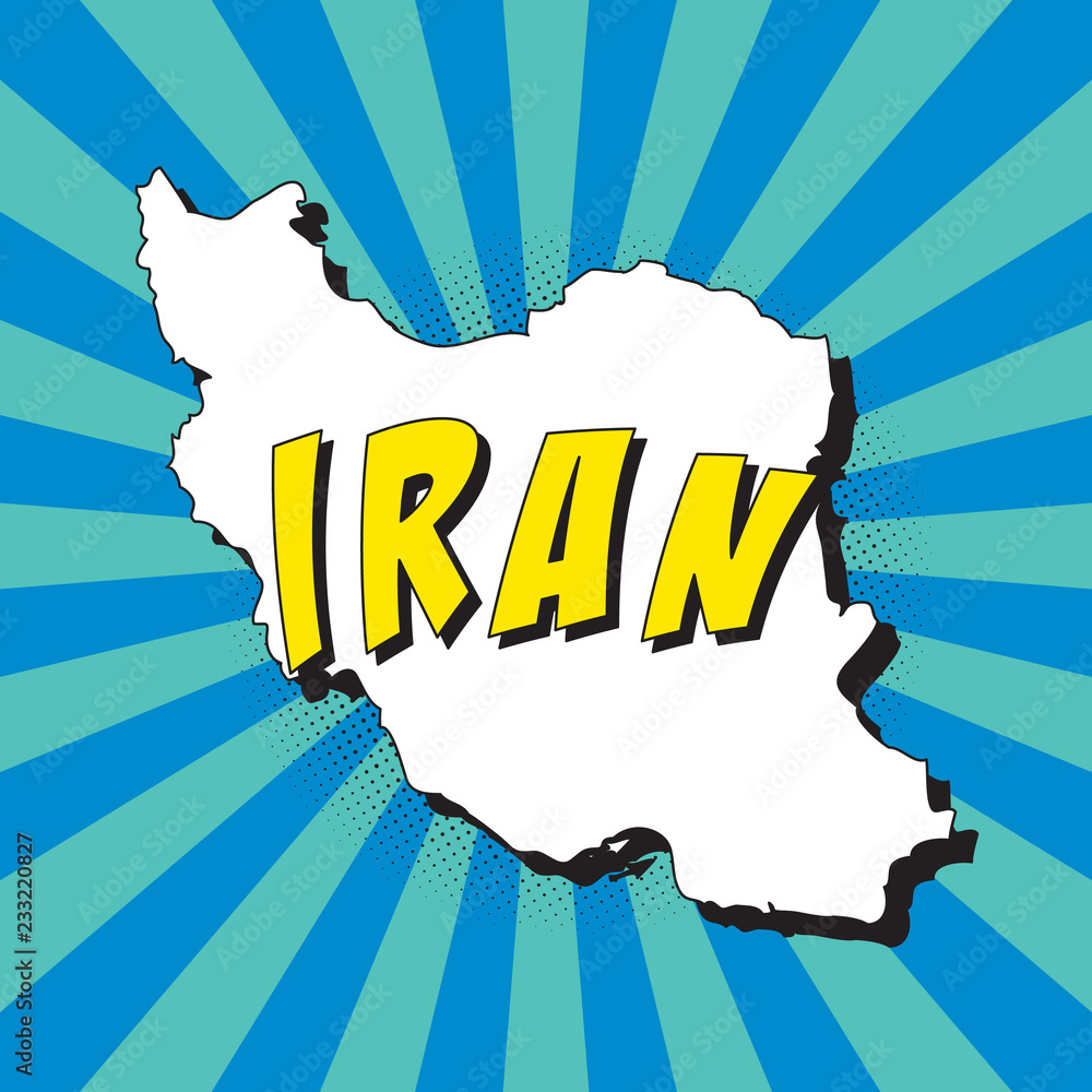 Aufkleber map of iran in retro pop art style with radial lines and halftone dots. vector illustration easy to 