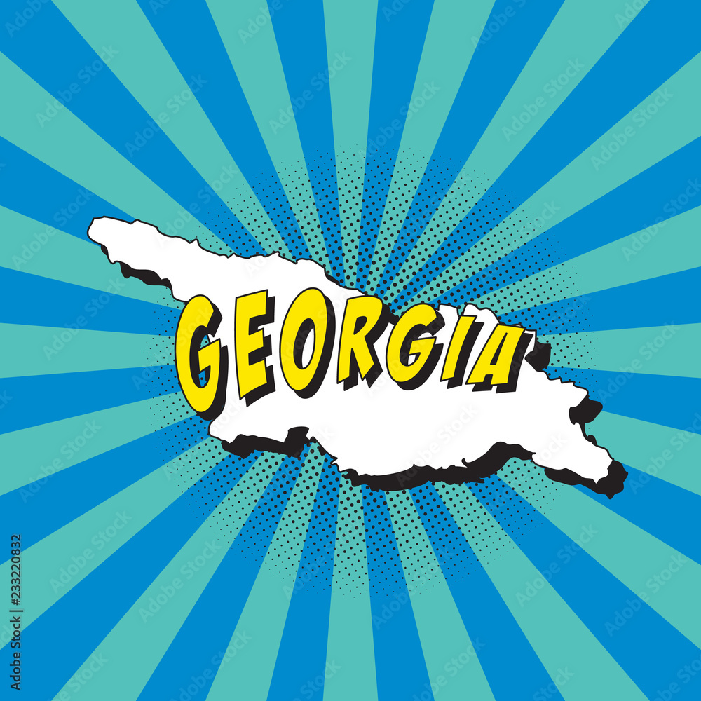 Poster map of georgia in retro pop art style with radial lines and halftone dots. vector illustration easy 